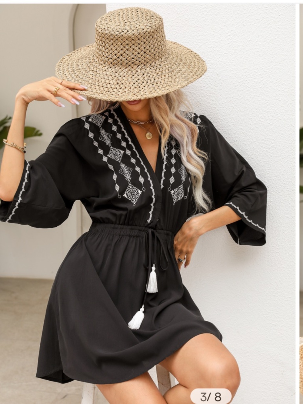 Cupshe Ariella Embroidered Tassel Dress/ cover up size M